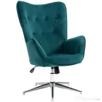 HOMCOM Scaun de Birou Ergonomic din Catifea, Fotoliu Elegant pentru Machiaj sau Living, Înălțime Reglabilă și Bază Metalică, Albastru