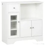 HOMCOM Bufet cu Compartiment Deschis, Sertar, 3 Rafturi și Dulap cu 2 Uși, din Lemn, 80x30x82 cm, Alb