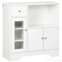HOMCOM Credență Bufet cu Compartiment Deschis, Sertar, 3 Rafturi și Dulap cu 2 Uși, din Lemn, 80x30x82 cm, Alb | Aosom Romania