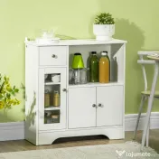 HOMCOM Credență Bufet cu Compartiment Deschis, Sertar, 3 Rafturi și Dulap cu 2 Uși, din Lemn, 80x30x82 cm, Alb | Aosom Romania 