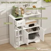 HOMCOM Credență Bufet cu Compartiment Deschis, Sertar, 3 Rafturi și Dulap cu 2 Uși, din Lemn, 80x30x82 cm, Alb | Aosom Romania 