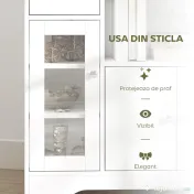HOMCOM Credență Bufet cu Compartiment Deschis, Sertar, 3 Rafturi și Dulap cu 2 Uși, din Lemn, 80x30x82 cm, Alb | Aosom Romania 