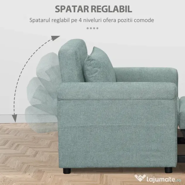HOMCOM Fotoliu de un singur loc cu spatar reglabil in 4 pozitii, tesatura cu efect de lenjerie respirabila si sezut captusit | Aosom Romania