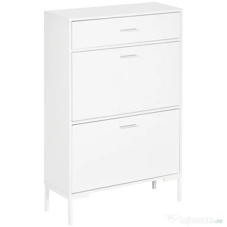 HOMCOM Dulap Hol Modern, 12 Perechi, 2 Uși și Sertar, Alb | Aosom Romania