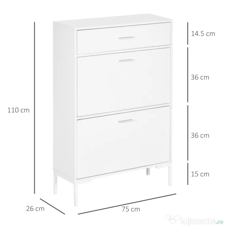 HOMCOM Dulap Hol Modern, 12 Perechi, 2 Uși și Sertar, Alb | Aosom Romania