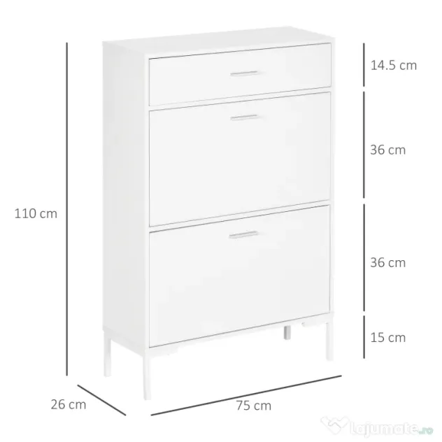 HOMCOM Dulap Hol Modern, 12 Perechi, 2 Uși și Sertar, Alb | Aosom Romania