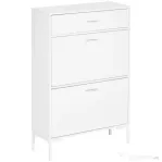 HOMCOM Dulap modern pentru pantofi, 12 perechi de pantofi cu 2 usi si sertar, din PAL, MDF si metal, 75x26x110 cm, alb