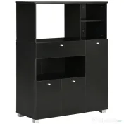 HOMCOM Credență de Bucătărie din Lemn pentru Cuptor cu Microunde cu Dulapuri, Rafturi și Sertar, 90x40x120 cm, Negru 