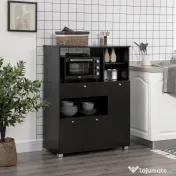 HOMCOM Credență de Bucătărie din Lemn pentru Cuptor cu Microunde cu Dulapuri, Rafturi și Sertar, 90x40x120 cm, Negru 