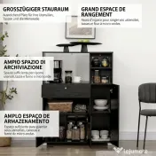 HOMCOM Credență de Bucătărie din Lemn pentru Cuptor cu Microunde cu Dulapuri, Rafturi și Sertar, 90x40x120 cm, Negru 
