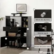 HOMCOM Credență de Bucătărie din Lemn pentru Cuptor cu Microunde cu Dulapuri, Rafturi și Sertar, 90x40x120 cm, Negru 