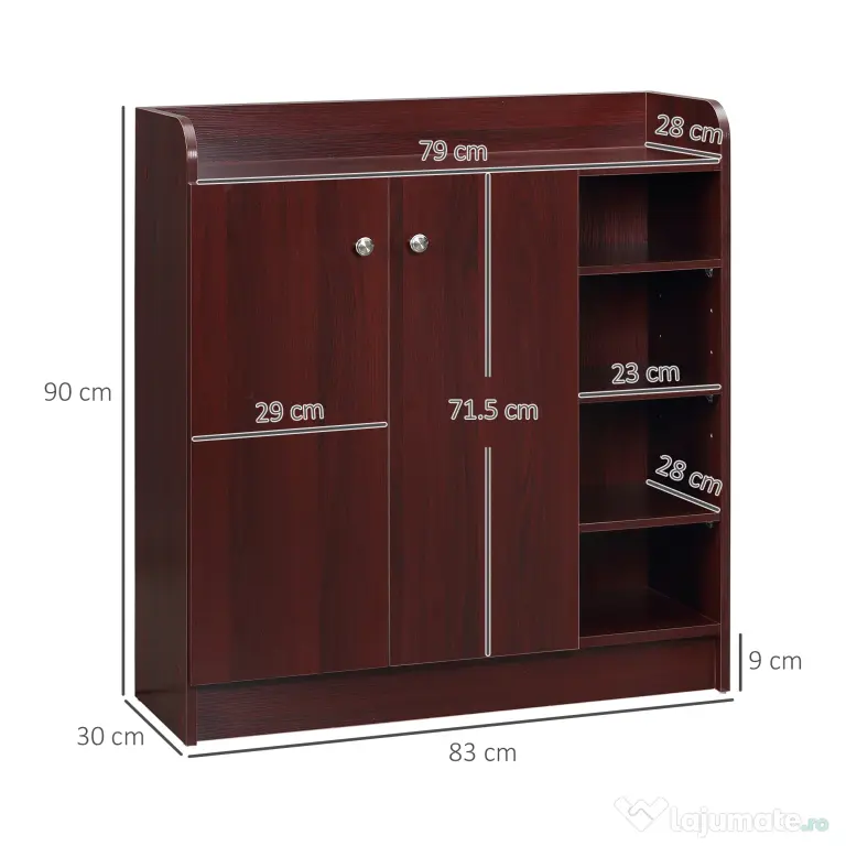 Dulap de pantofi din lemn pentru 12 perechi de pantofi cu 4 rafturi deschise, 83x30x90 cm, culoare cafea HOMCOM | Aosom Romania