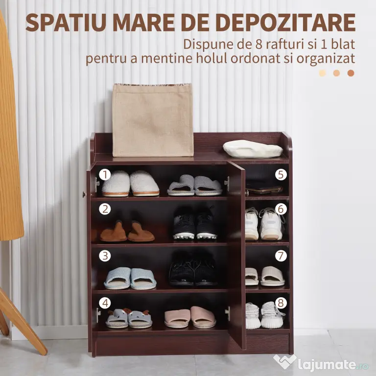 Dulap de pantofi din lemn pentru 12 perechi de pantofi cu 4 rafturi deschise, 83x30x90 cm, culoare cafea HOMCOM | Aosom Romania