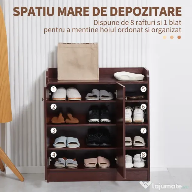 Dulap de pantofi din lemn pentru 12 perechi de pantofi cu 4 rafturi deschise, 83x30x90 cm, culoare cafea HOMCOM | Aosom Romania