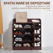 Homcom Dulap Pantofi 83×30×90 cm – Lemn, 12 Perechi, Culoare Cafenie