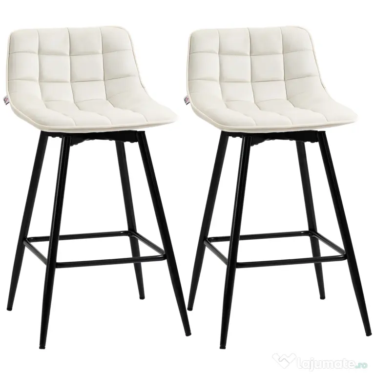HOMCOM Set de 2 scaune bar cu spatar, scaune inalte tapitate, stil nordic | Aosom Romania