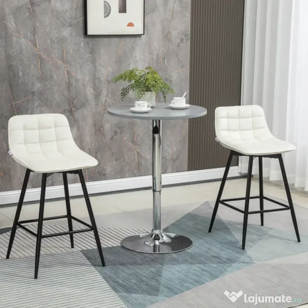 HOMCOM Set de 2 scaune bar cu spatar, scaune inalte tapitate, stil nordic | Aosom Romania