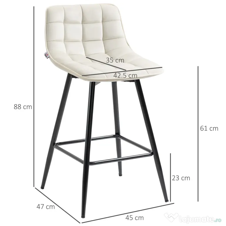 HOMCOM Set de 2 scaune bar cu spatar, scaune inalte tapitate, stil nordic | Aosom Romania