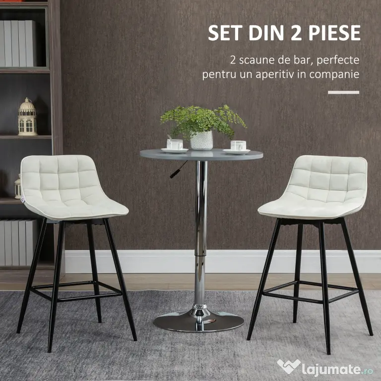 HOMCOM Set de 2 scaune bar cu spatar, scaune inalte tapitate, stil nordic | Aosom Romania