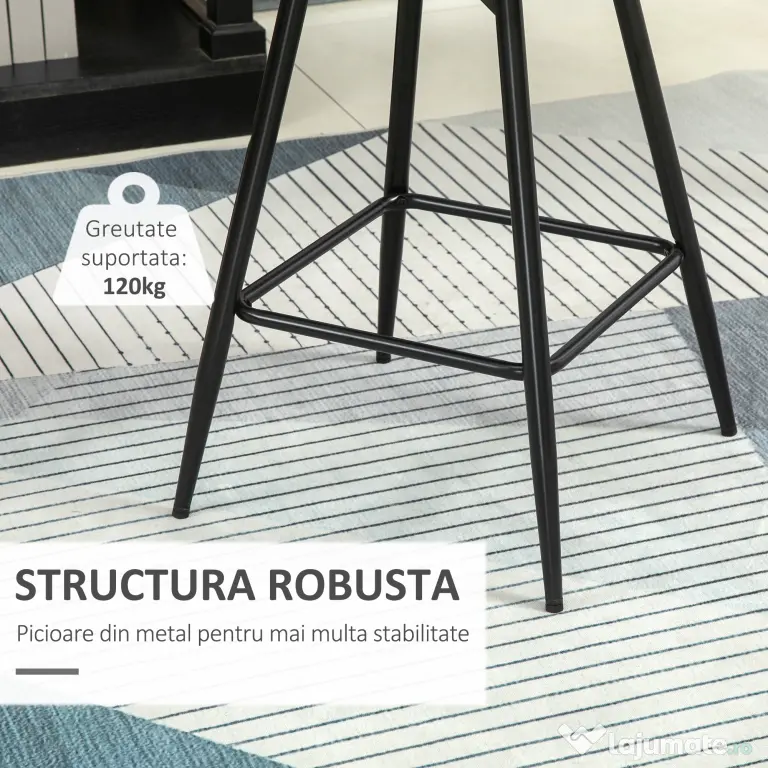 HOMCOM Set de 2 scaune bar cu spatar, scaune inalte tapitate, stil nordic | Aosom Romania
