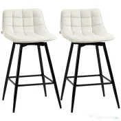 HOMCOM Set de 2 scaune de bar cu spatar si suport pentru picioare, scaune inalte tapitate in stil nordic din metal si catifea, alb-crem, 45x47x84 cm 