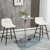 HOMCOM Set de 2 scaune de bar cu spatar si suport pentru picioare, scaune inalte tapitate in stil nordic din metal si catifea, alb-crem, 45x47x84 cm 