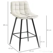 HOMCOM Set de 2 scaune de bar cu spatar si suport pentru picioare, scaune inalte tapitate in stil nordic din metal si catifea, alb-crem, 45x47x84 cm 