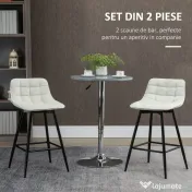 HOMCOM Set de 2 scaune de bar cu spatar si suport pentru picioare, scaune inalte tapitate in stil nordic din metal si catifea, alb-crem, 45x47x84 cm 