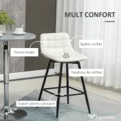 HOMCOM Set de 2 scaune de bar cu spatar si suport pentru picioare, scaune inalte tapitate in stil nordic din metal si catifea, alb-crem, 45x47x84 cm 