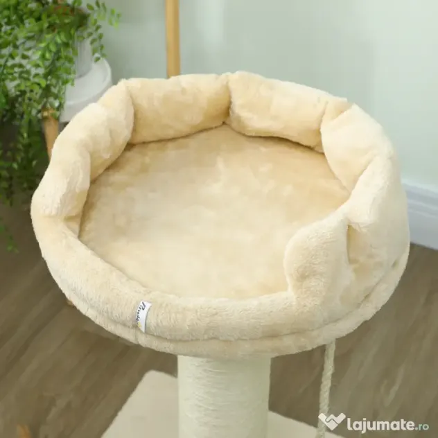 PawHut Copac Zgâriat pentru Pisici, Patut, Minge, Sfoară de Joacă, Plus și Sisal, 55x55x83cm, Beige | Aosom Romania