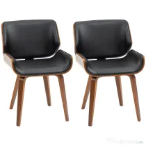 HOMCOM Set de 2 Scaune de Sufragerie Stil Vintage Îmbunătățite în Lemn și Piele Sintetică PU, Negru și Lemn | Aosom Romania