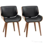 HOMCOM Set de 2 Scaune de Sufragerie Stil Vintage Îmbunătățite în Lemn și Piele Sintetică PU, Negru și Lemn
