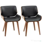 HOMCOM Set de 2 Scaune de Sufragerie Stil Vintage Îmbunătățite în Lemn și Piele Sintetică PU, Negru și Lemn 