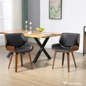 HOMCOM Set de 2 Scaune de Sufragerie Stil Vintage Îmbunătățite în Lemn și Piele Sintetică PU, Negru și Lemn 