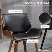HOMCOM Set de 2 Scaune de Sufragerie Stil Vintage Îmbunătățite în Lemn și Piele Sintetică PU, Negru și Lemn 