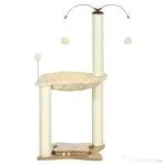 PawHut Ansamblu pentru pisici de interior Turn de joaca pentru pisici cu stalpi de zgariat din sisal Jucarie cu minge de hamac, bej, 53,5x53,5x90 cm