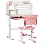 HOMCOM Set de Birou și Scaun pentru Copii de la 3 Ani Reglabil, Masă Inclinabilă 60° cu Sertar și Rafturi, Roz | Aosom Romania