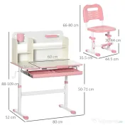 HOMCOM Set de Birou și Scaun pentru Copii de la 3 Ani Reglabil, Masă Inclinabilă 60° cu Sertar și Rafturi, Roz