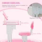 HOMCOM Bancă cu Scaun pentru Copii 6-12 ani cu Înălțime Reglabilă, Suport pentru Cărți și Raft, 60x45x90-102 cm, Roz