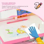 HOMCOM Bancă cu Scaun pentru Copii 6-12 ani cu Înălțime Reglabilă, Suport pentru Cărți și Raft, 60x45x90-102 cm, Roz