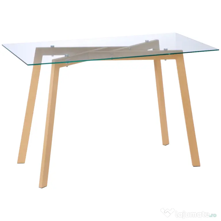HOMCOM Masă de Sufragerie Dreptunghiulară pentru 4 Persoane Oțel cu Blat din Sticlă Securizată 120x60x76cm | Aosom Romania