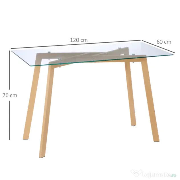 HOMCOM Masă de Sufragerie Dreptunghiulară pentru 4 Persoane Oțel cu Blat din Sticlă Securizată 120x60x76cm | Aosom Romania