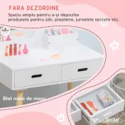 ZONEKIZ Set Toaletă pentru Copii din Lemn, Masă de Machiaj cu Oglindă, 2 Sertare și Scăunel, 60x40x95 cm, Alb