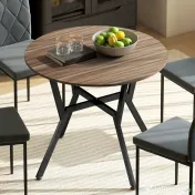 HOMCOM Masă rotundă de living pentru 2 persoane cu suport în formă de X, din lemn și oțel, Ø90x76 cm, negru și maro 