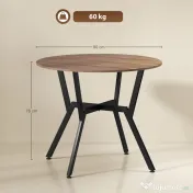 HOMCOM Masă rotundă de living pentru 2 persoane cu suport în formă de X, din lemn și oțel, Ø90x76 cm, negru și maro 