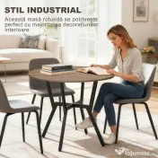 HOMCOM Masă rotundă de living pentru 2 persoane cu suport în formă de X, din lemn și oțel, Ø90x76 cm, negru și maro 