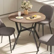 HOMCOM Masă rotundă de living pentru 2 persoane cu suport în formă de X, din lemn și oțel, Ø90x76 cm, negru și maro 