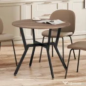 HOMCOM Masă rotundă de living pentru 2 persoane cu suport în formă de X, din lemn și oțel, Ø90x76 cm, negru și maro 