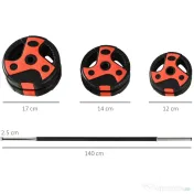 SPORTNOW Set de bare si placi de greutati de 20 kg cu maner antiderapant din PU, Ø17x140 cm, negru si rosu 