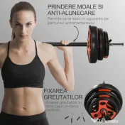 SPORTNOW Set de bare si placi de greutati de 20 kg cu maner antiderapant din PU, Ø17x140 cm, negru si rosu 